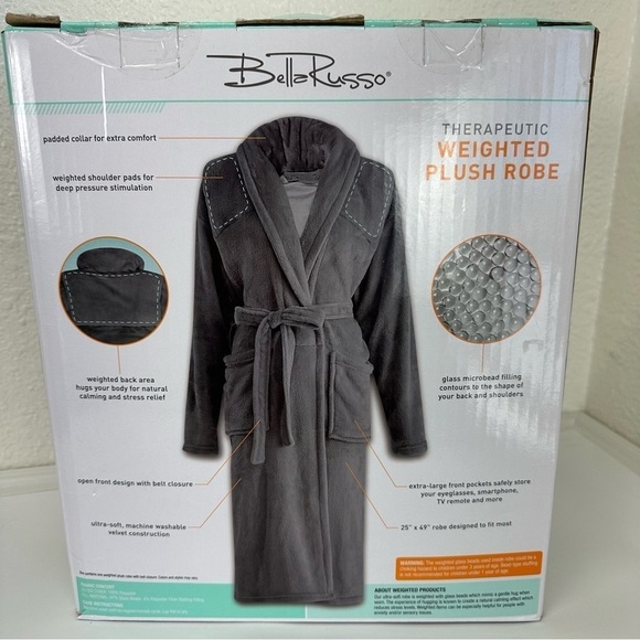 Bella Russo weighted extra soft plush robe therapeutic mens new gray one size - Picture 1 of 13